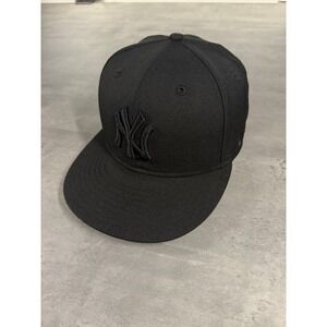 Vintage New York Yankees Hat New‎ Era Cap 6 7/8 All Black Out Wool Y2K 2000s Era